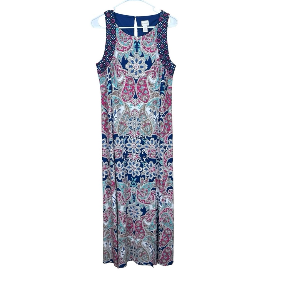 Chico's Womens NWT Crown Paisley Maxi Dress Size 1 Medium
